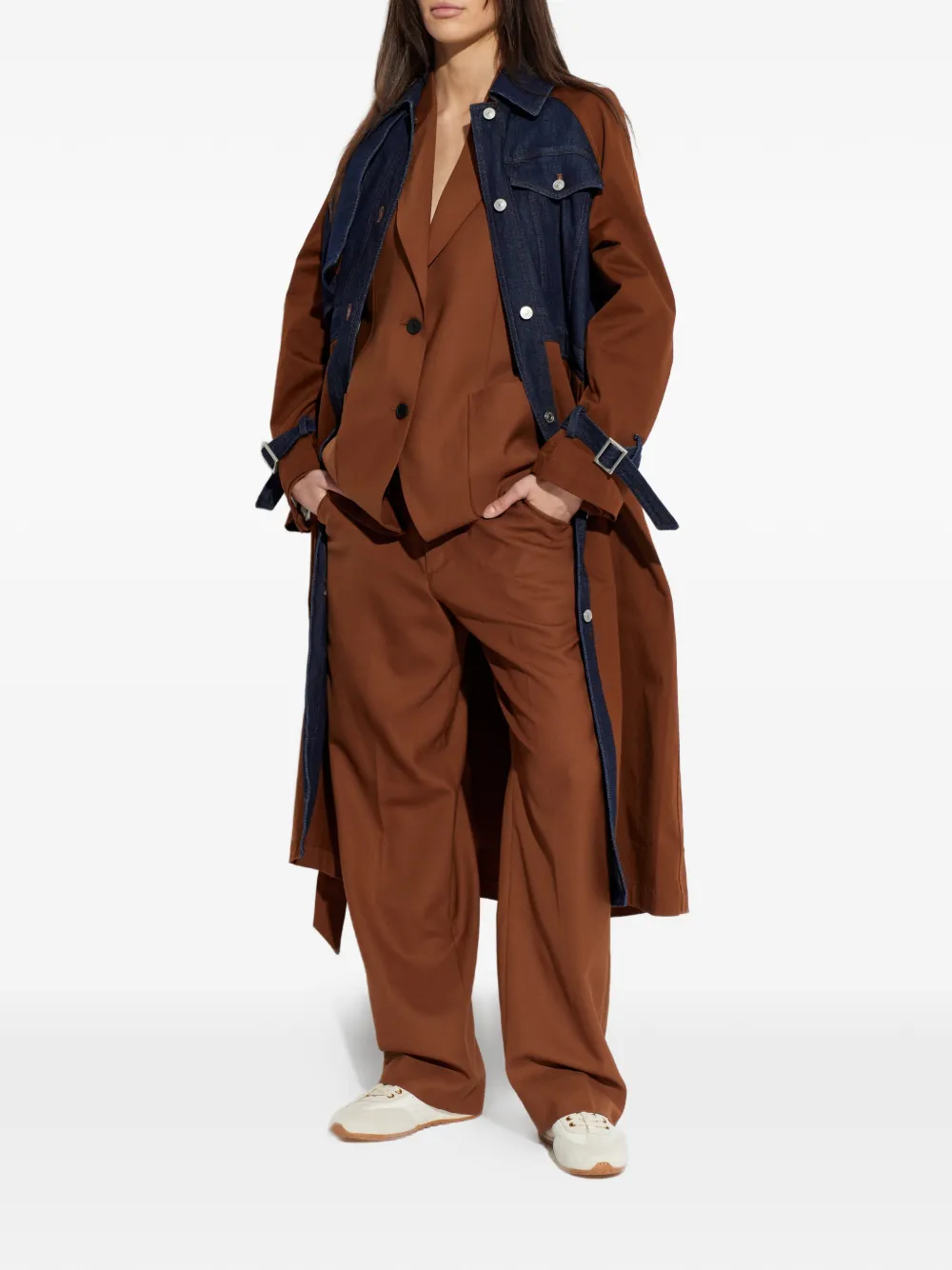 AllSaints Daily jas met vlakken en ceintuur Bruin