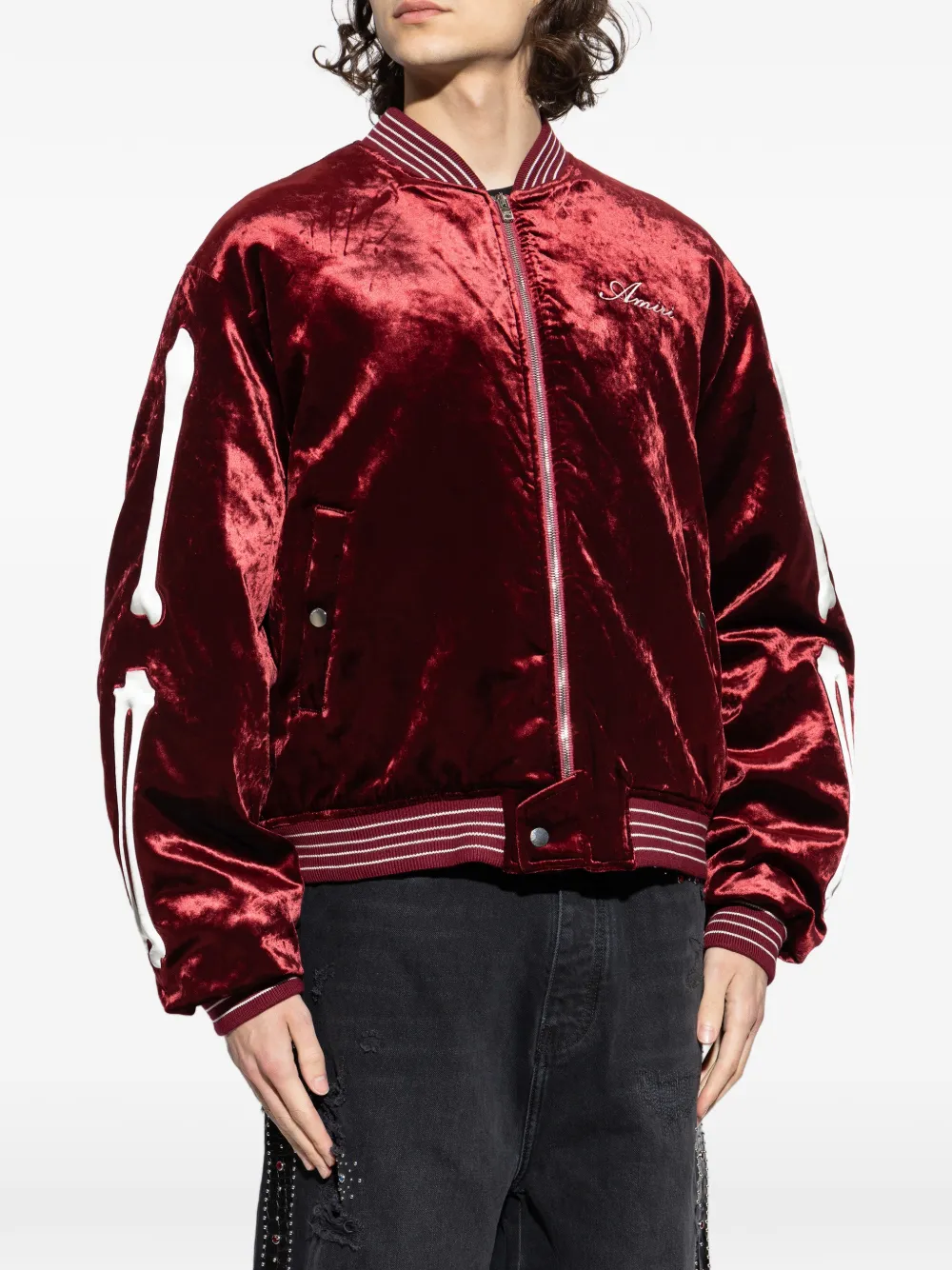  Amiri Bone Detail Bomber Jacket - Red 