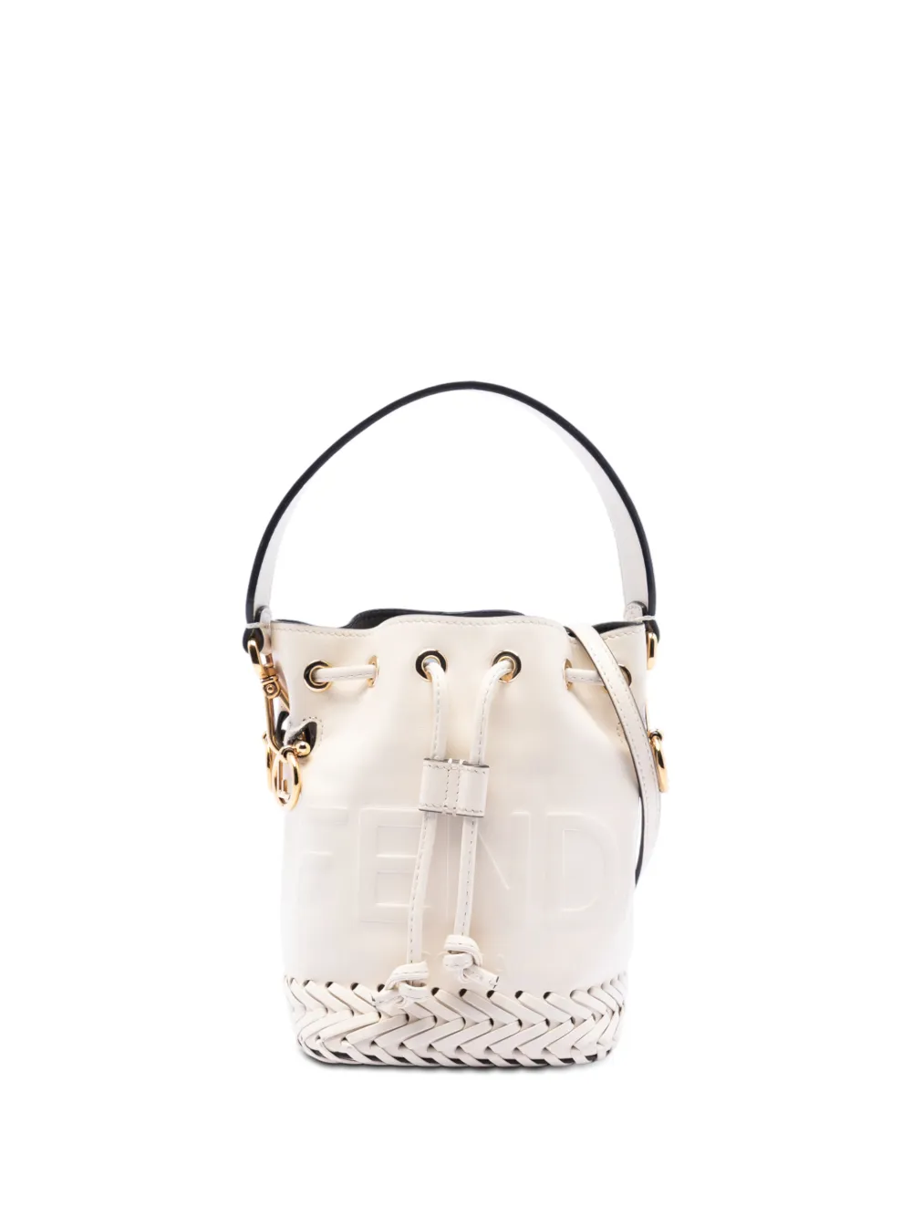 Fendi Pre-Owned 2010-2026 Mini Embossed Leather Whipstitch Mon Tresor Bucket Bag satchel - Bianco
