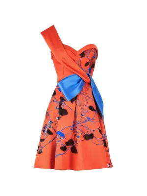 farm rio orange one shoulder mini dress FARM Rio Ruffle one-shoulder Mini Dress | Orange