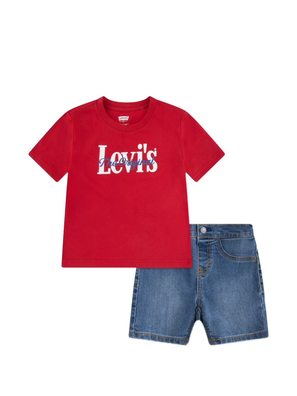 Levi's Kids logo-print denim shorts set - Rosso
