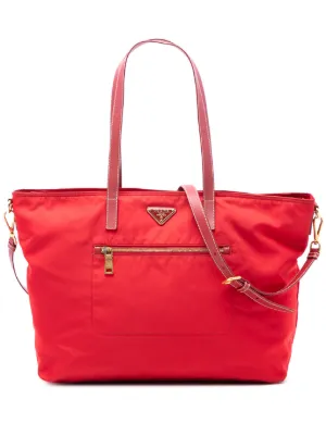 Prada Pre-Owned 2010-2026 Soft Calf Trimmed Tessuto Satchel