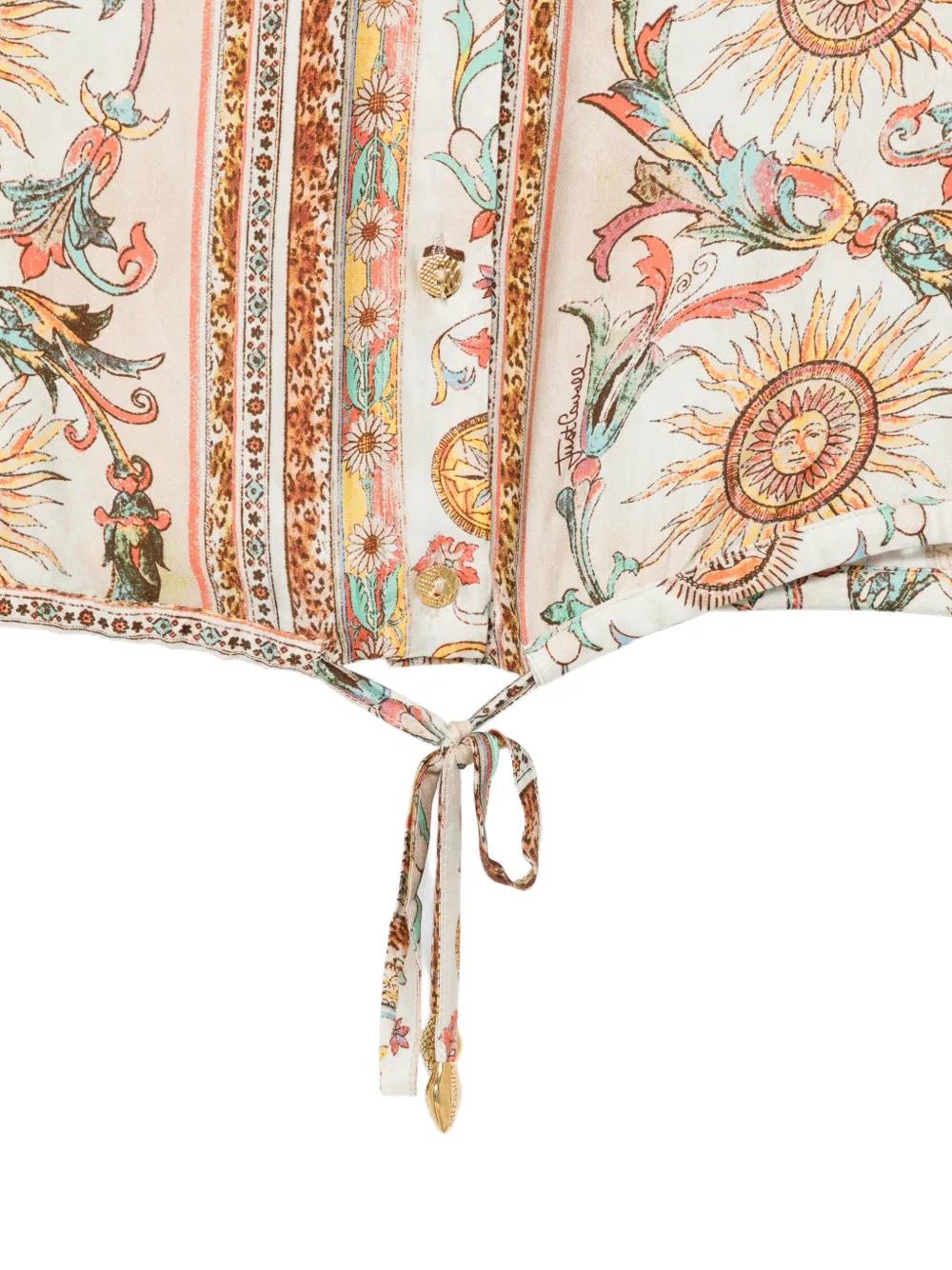  Just Cavalli Tie Detail Floral Blouse - Neutrals 