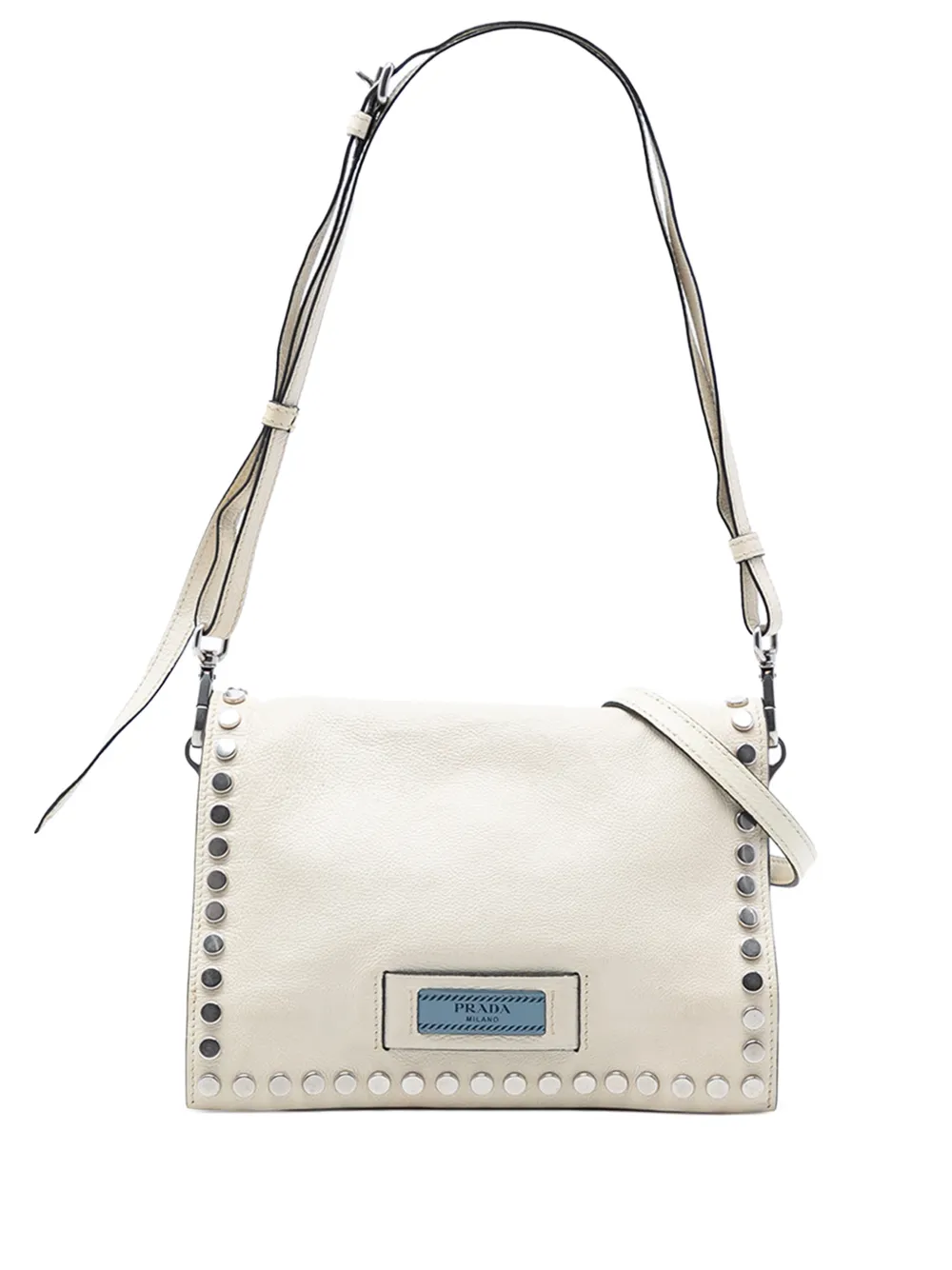 Prada Pre-Owned 2021-2025 Glace Calfskin Studded Etiquette Flap shoulder bag - Bianco