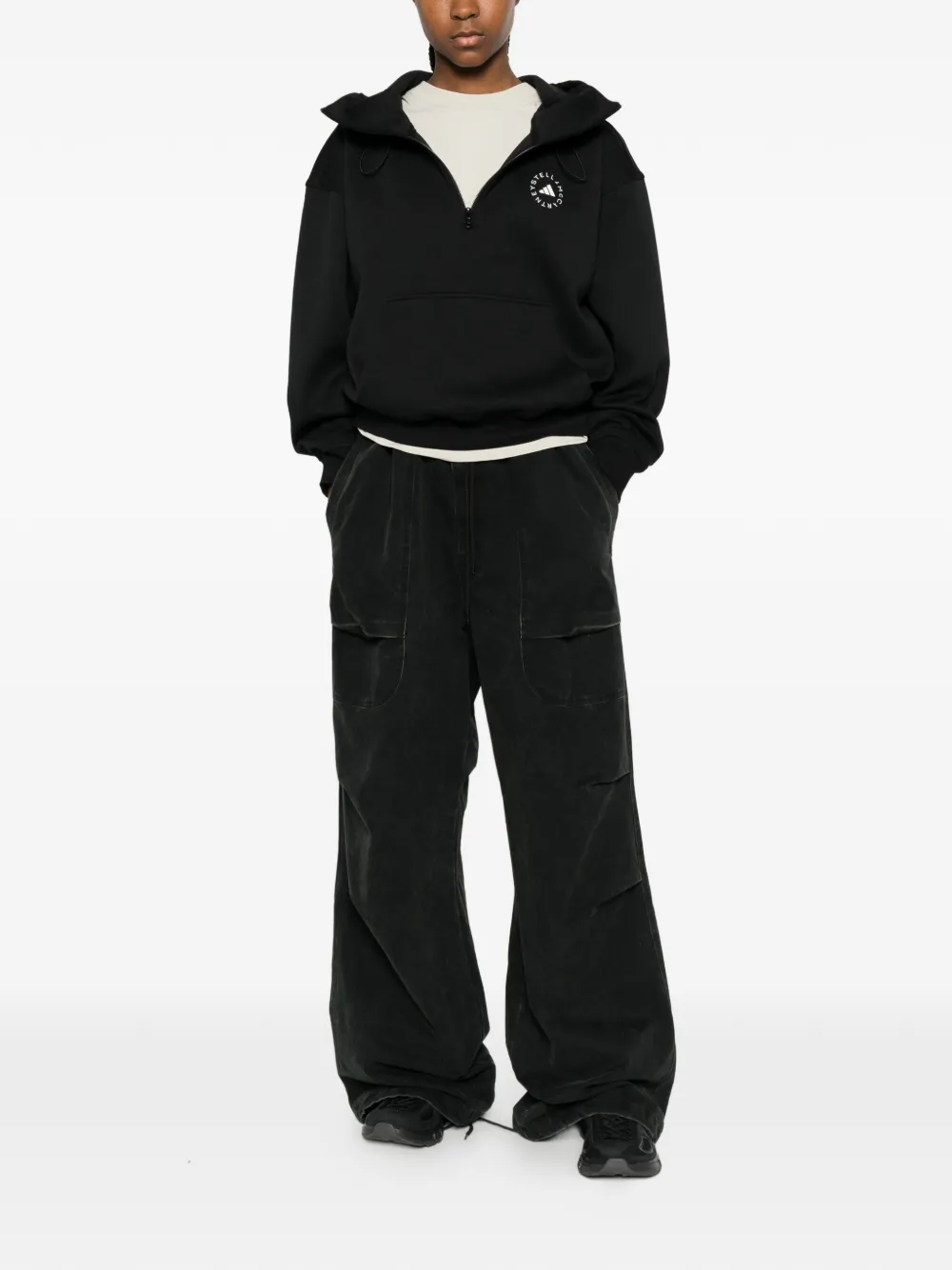adidas by Stella McCartney Sweater met capuchon en halve rits Zwart