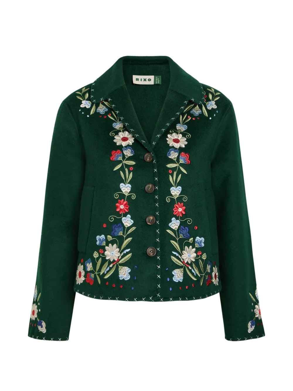 Rixo Jude floral-embroidered jacket - Verde