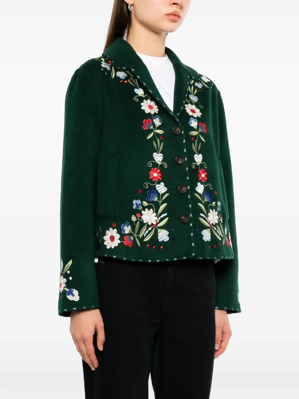 Rixo Jude jack met geborduurde bloemen Groen