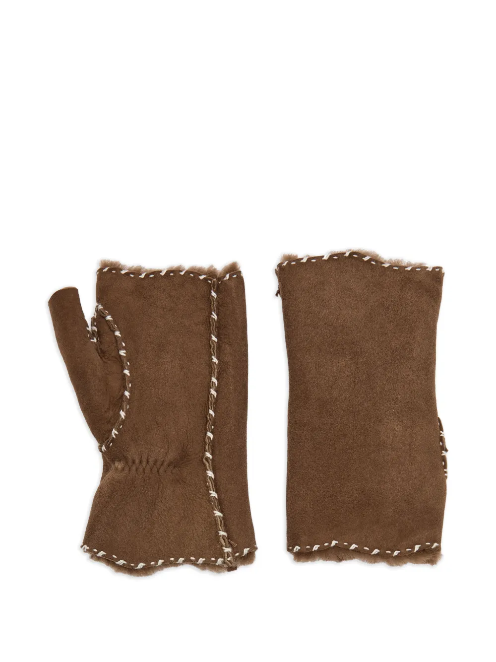 Agnelle Stitch Detail Gloves In Brown
