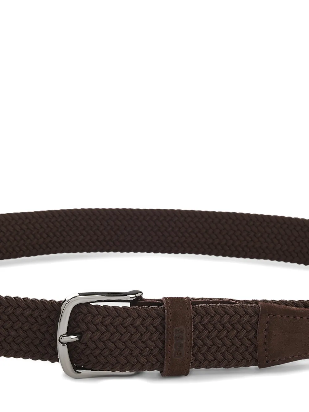 BOSS Geweven riem met leren afwerking Bruin