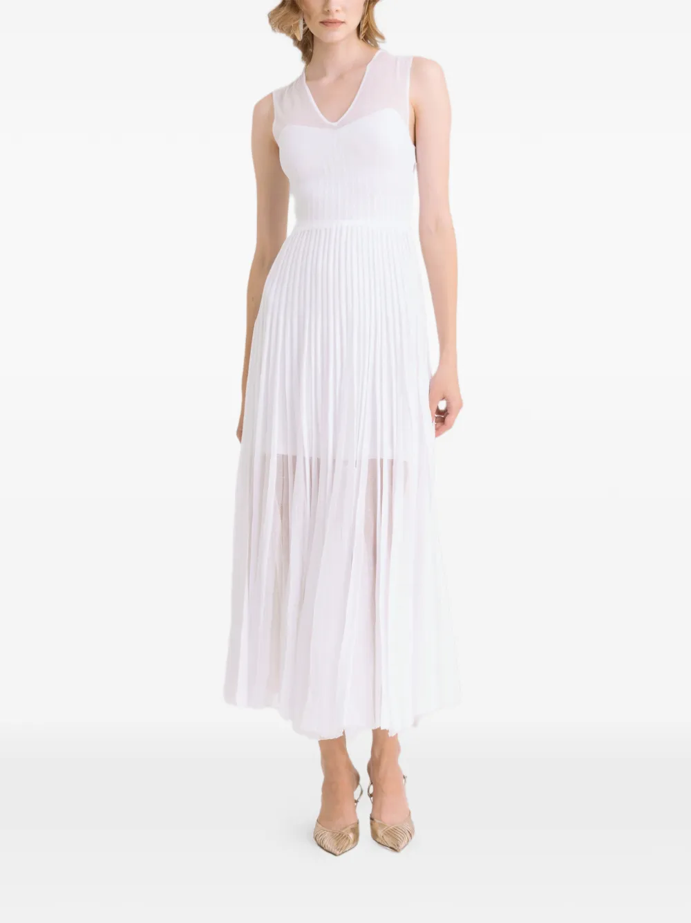 Gemy Maalouf Abito midi plissettato con scollo a V - Bianco