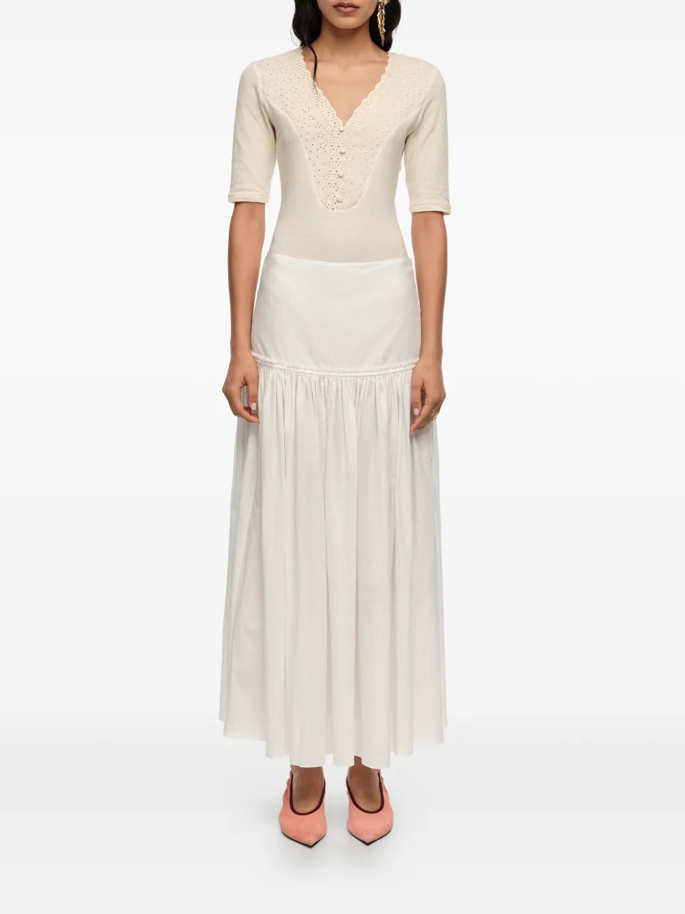 Gathered Cotton Midi Skirt