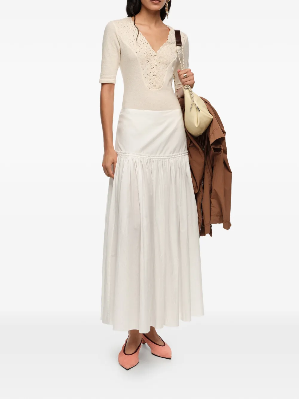 BIMBA Y LOLA Gesmockte katoenen midi-rok Wit