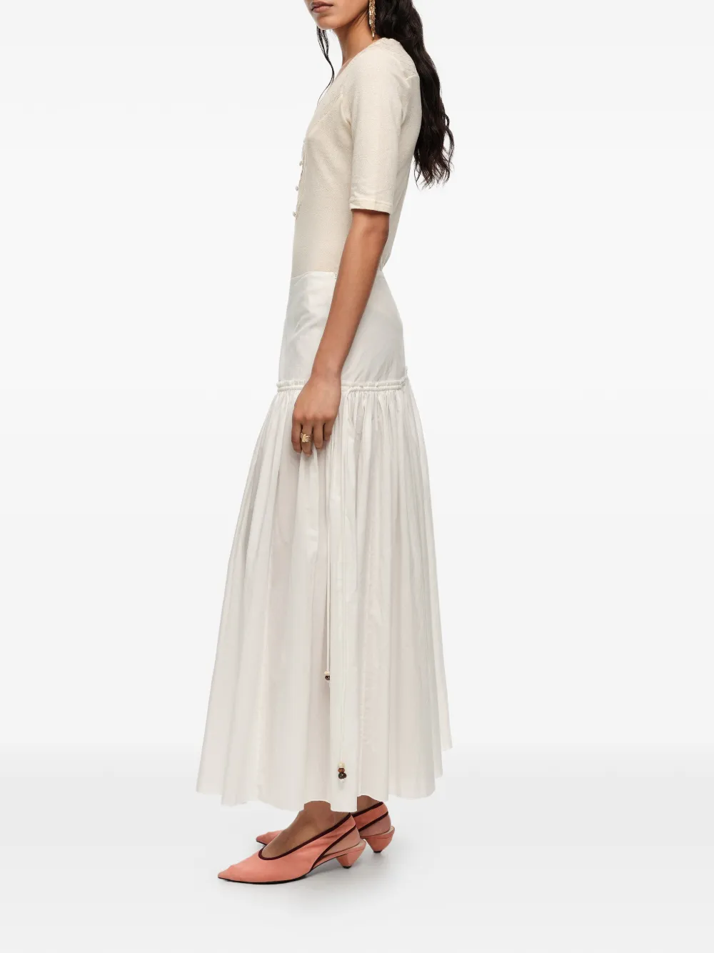 Gathered Cotton Midi Skirt