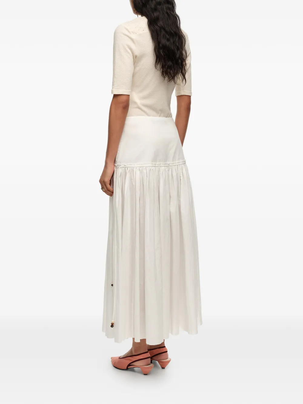 Gathered Cotton Midi Skirt