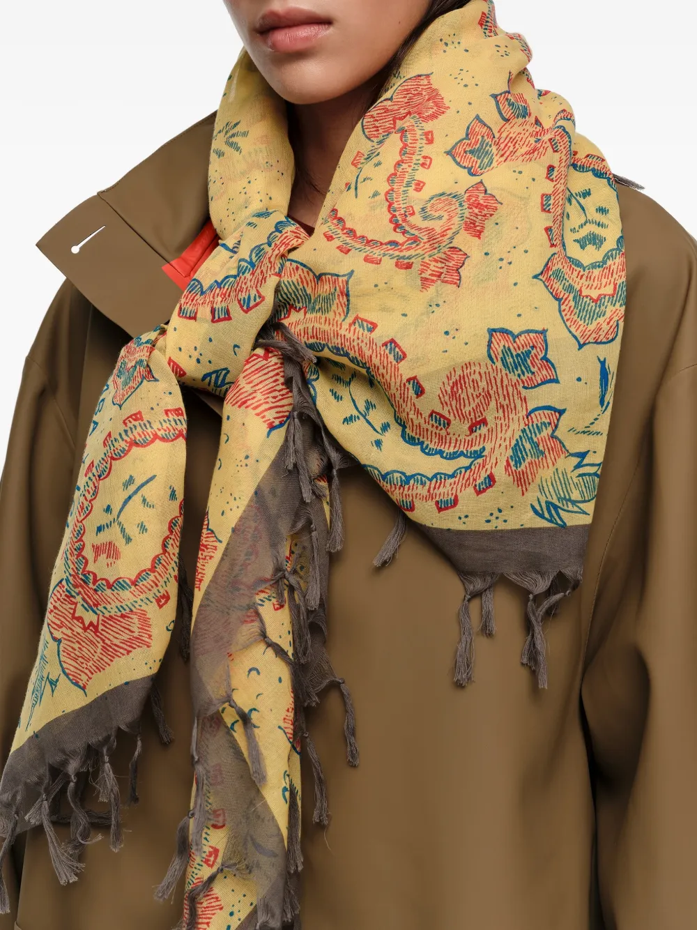  Bimba Y Lola Paisley Fringed Scarf - Yellow 