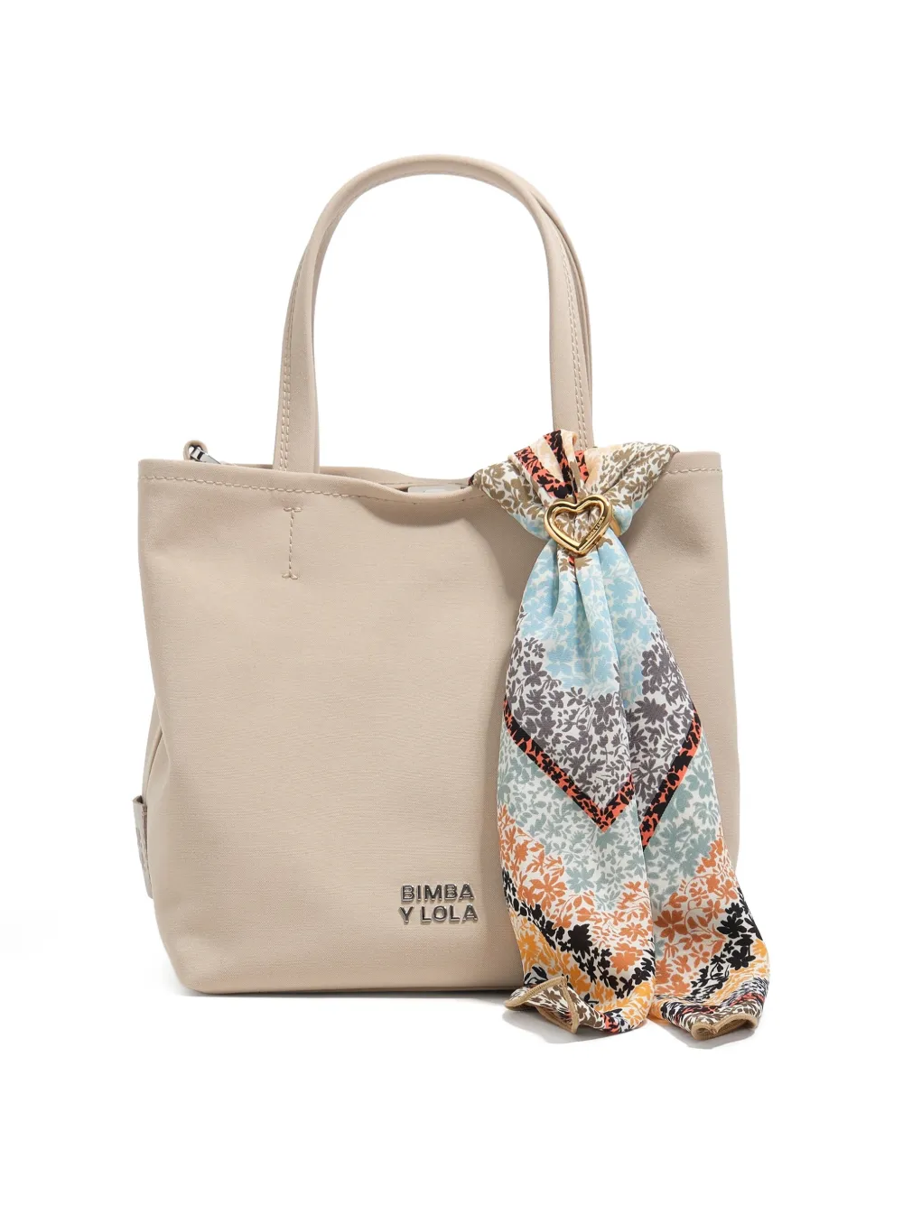 BIMBA Y LOLA Sjaal met bloemenprint en hartring Beige