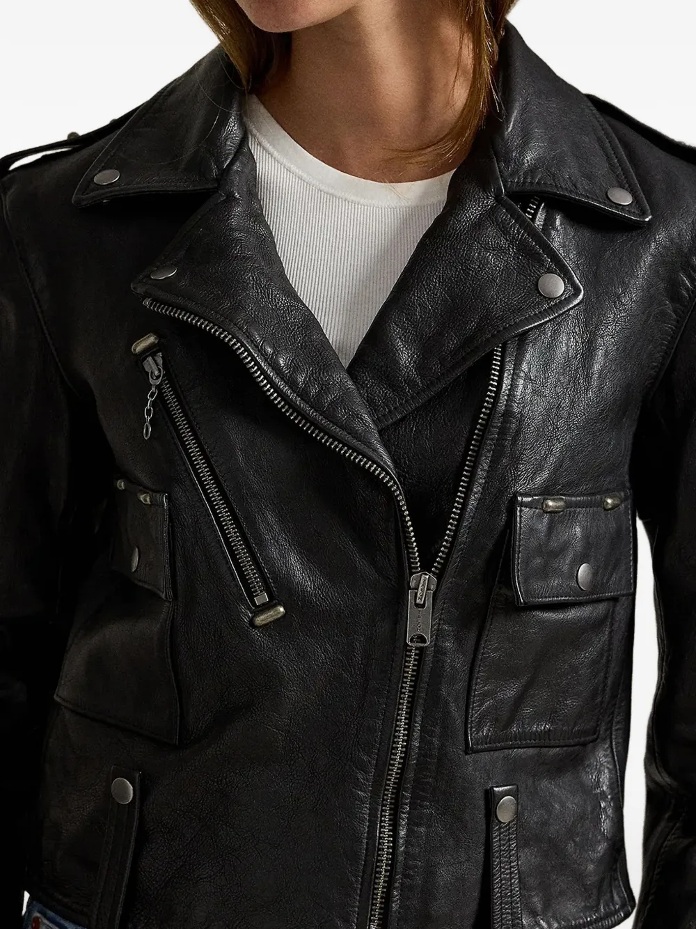 Polo Ralph Lauren Leren bikerjack Zwart