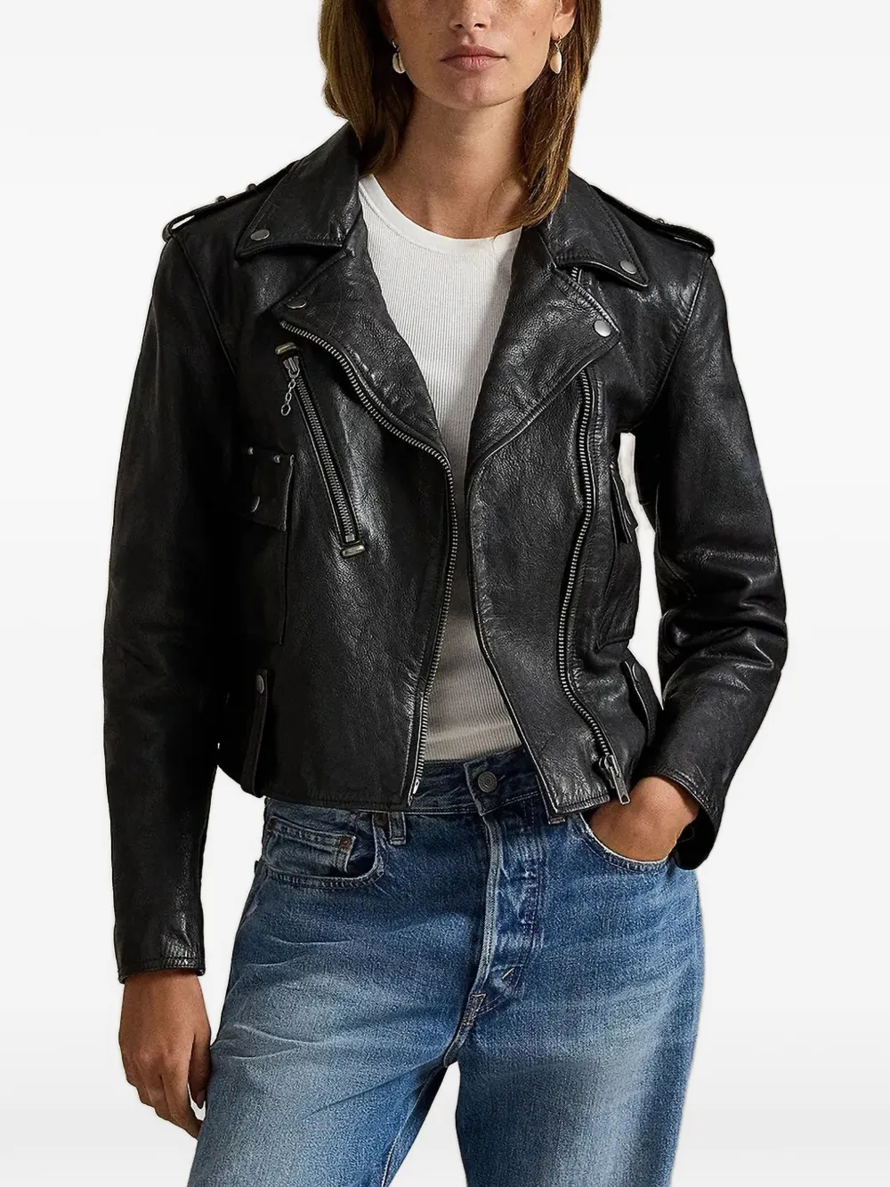 Polo Ralph Lauren leather biker jacket - Schwarz
