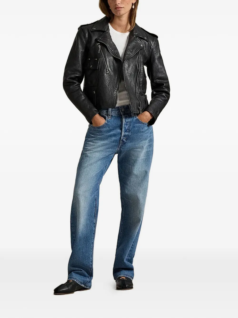 Polo Ralph Lauren Leren bikerjack Zwart