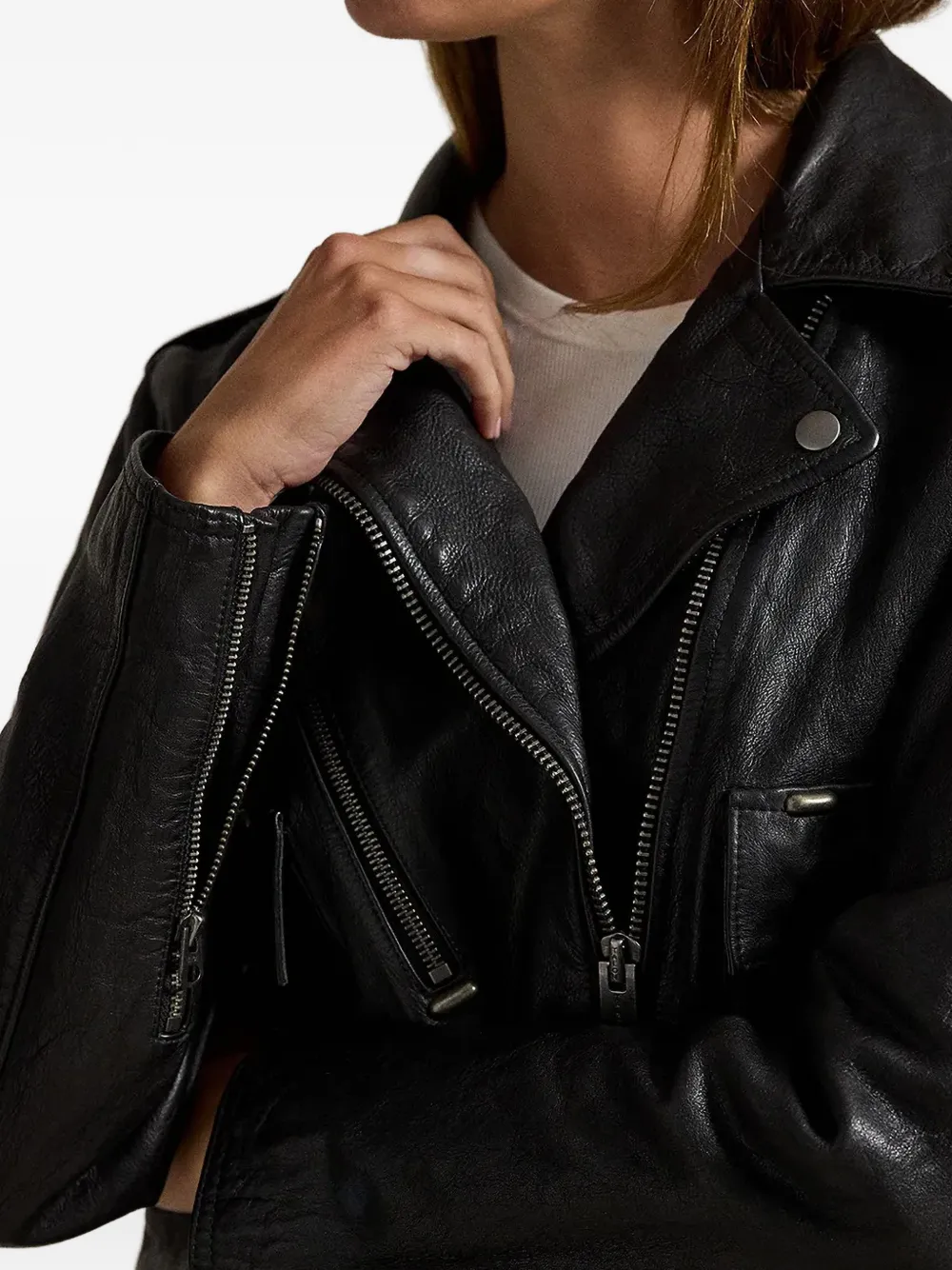 Polo Ralph Lauren Leren bikerjack Zwart
