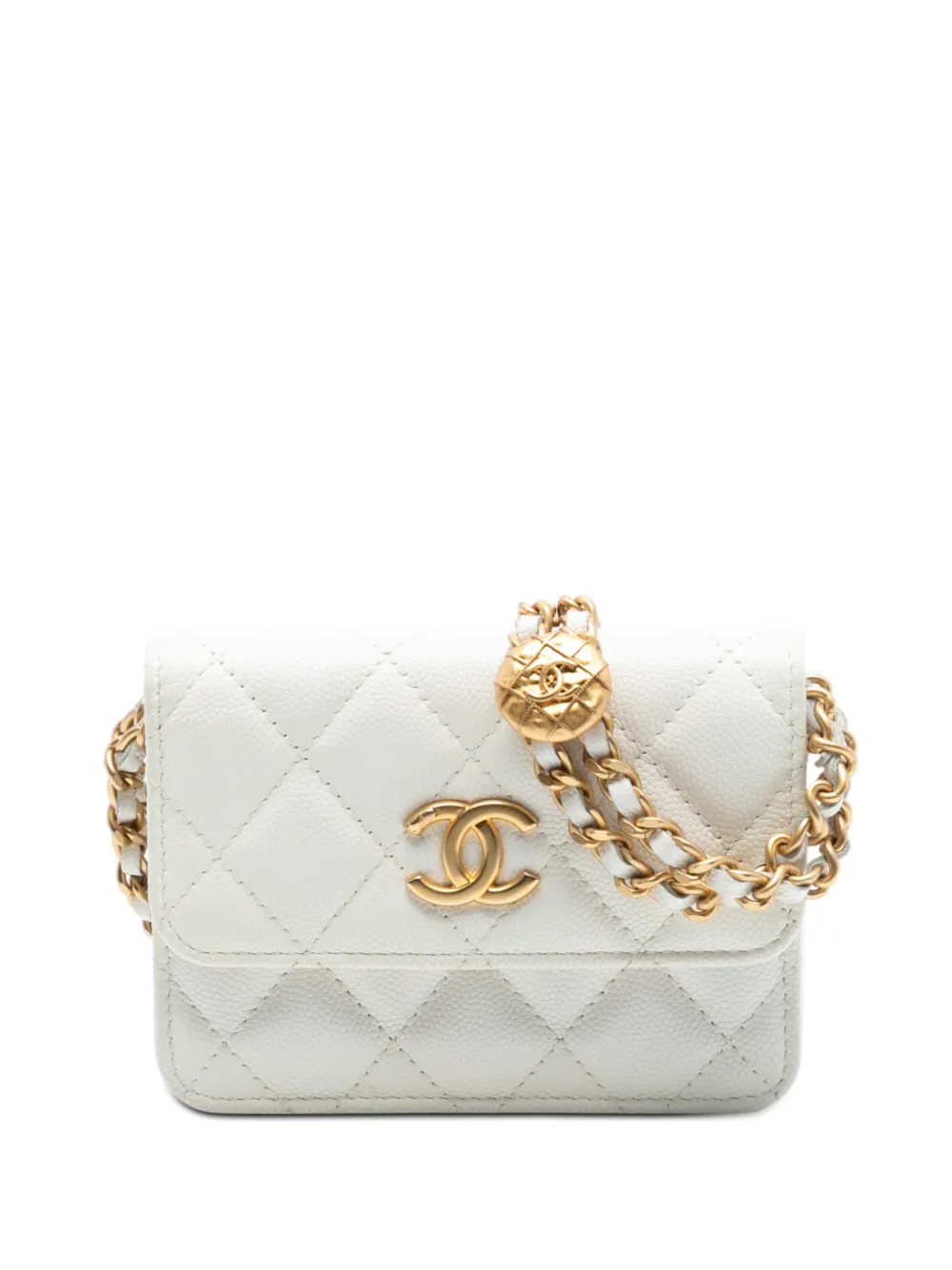 CHANEL Pre-Owned 2021-2025 CC Quilted Caviar Medallion Charm Clutch With Chain crossbody bag - Bianco