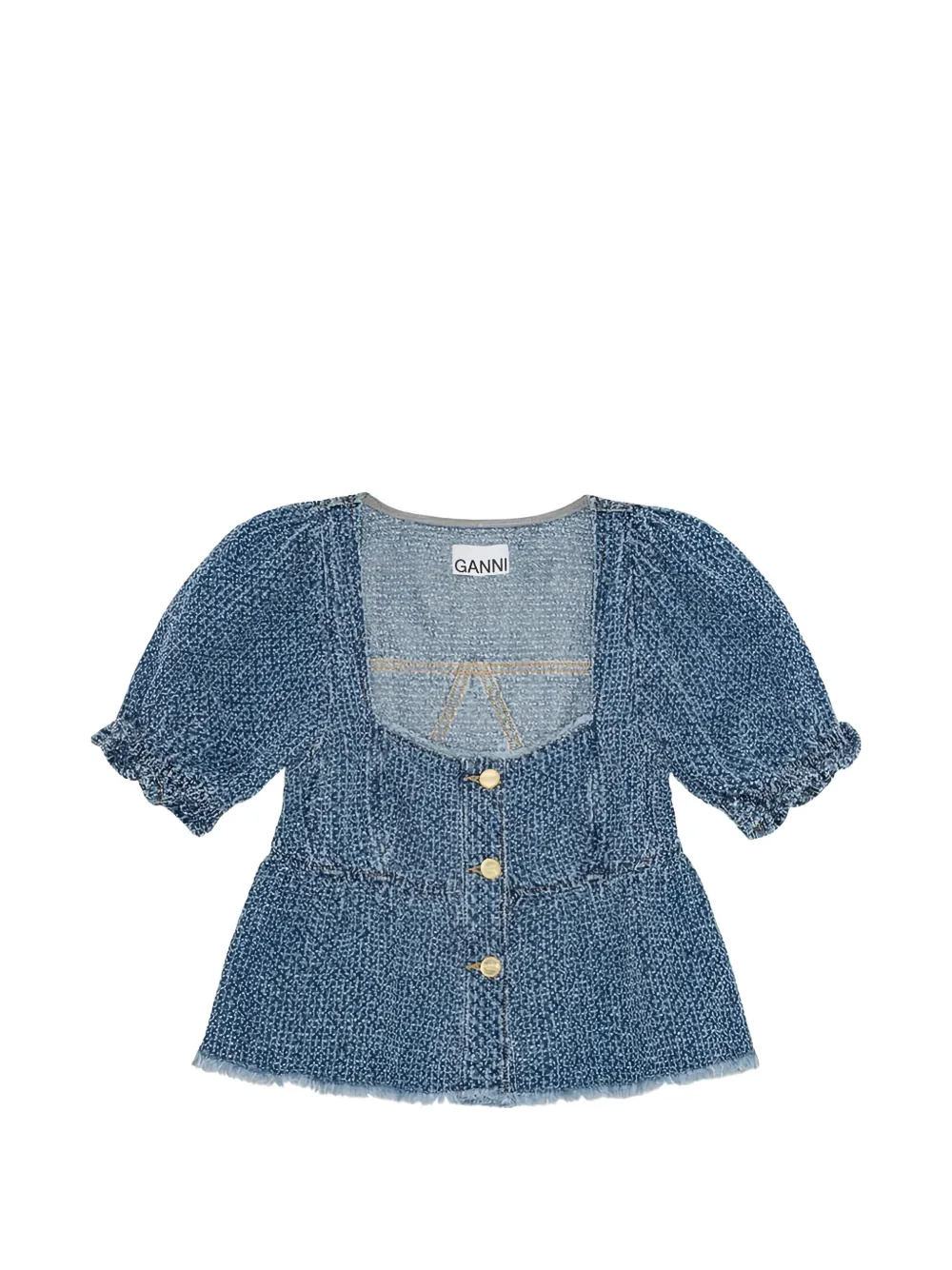 GANNI textured denim top - Blu