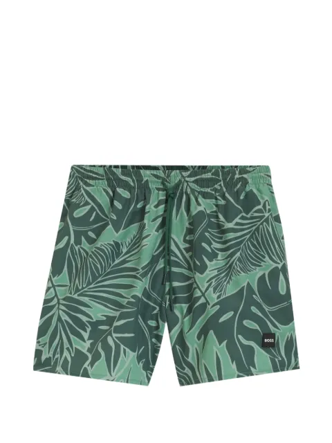 BOSS leaf-print swim shorts