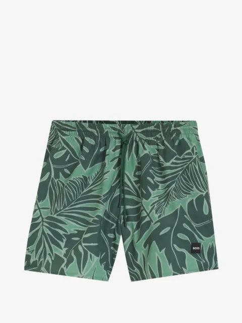 BOSS leaf-print swim shorts