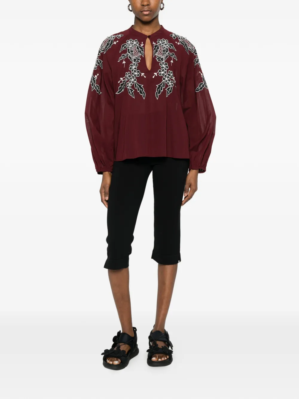 Essentiel Antwerp Shirt met geborduurde bloemen Rood