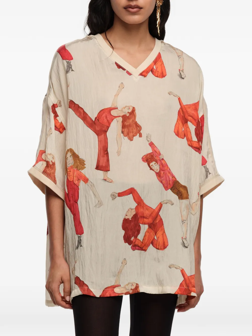 Dancer-Print V-Neck T-Shirt