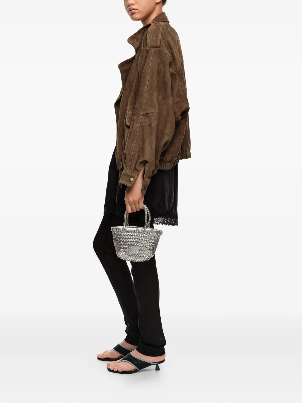 BIMBA Y LOLA Geweven leren shopper met handgrepen Zilver