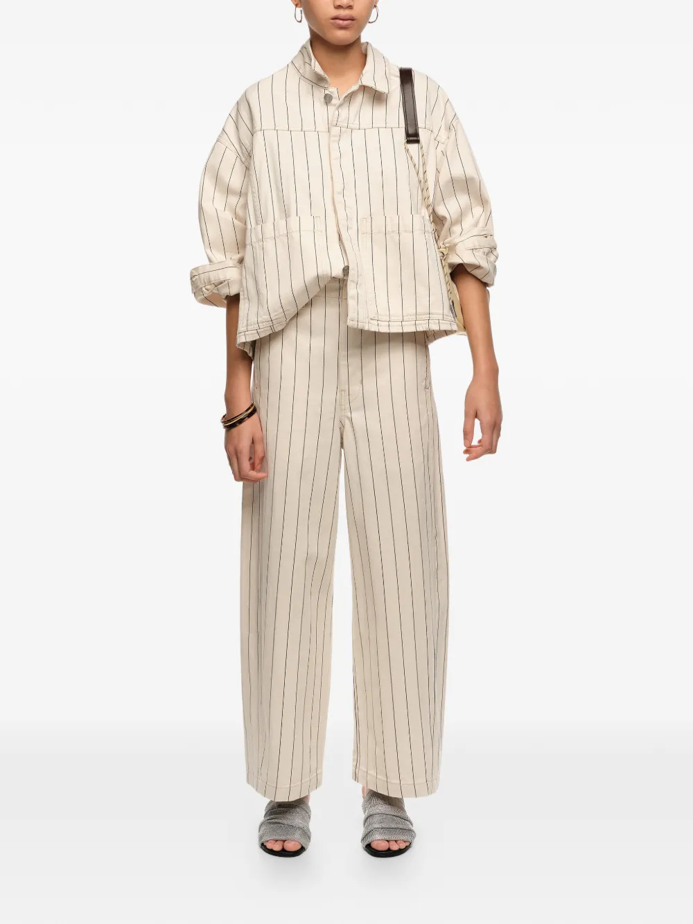 Wide-Leg Striped Trousers
