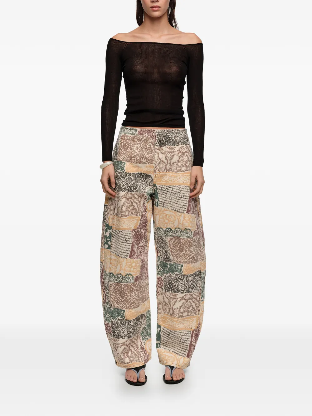 Bimba y Lola Barrel broek met grafische print Beige