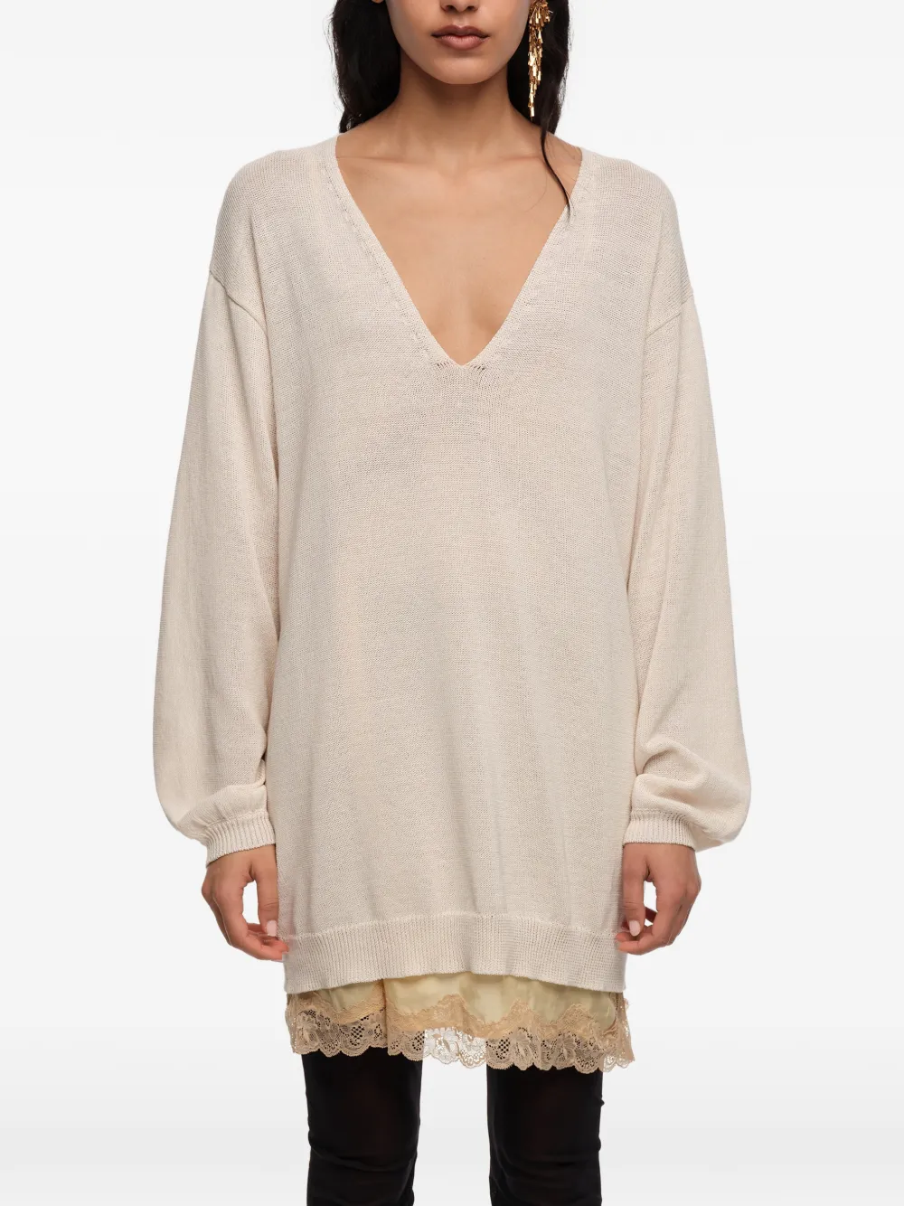 V-Neck Balloon-Sleeved Top