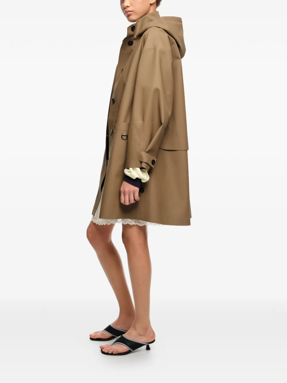 buttoned hooded coat