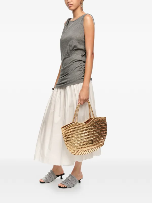 Bimba y Lola Woven top-handles Large Leather Tote Bag | Gold Bimba y Lola Woven top-handles Large Leather Tote Bag | Gold