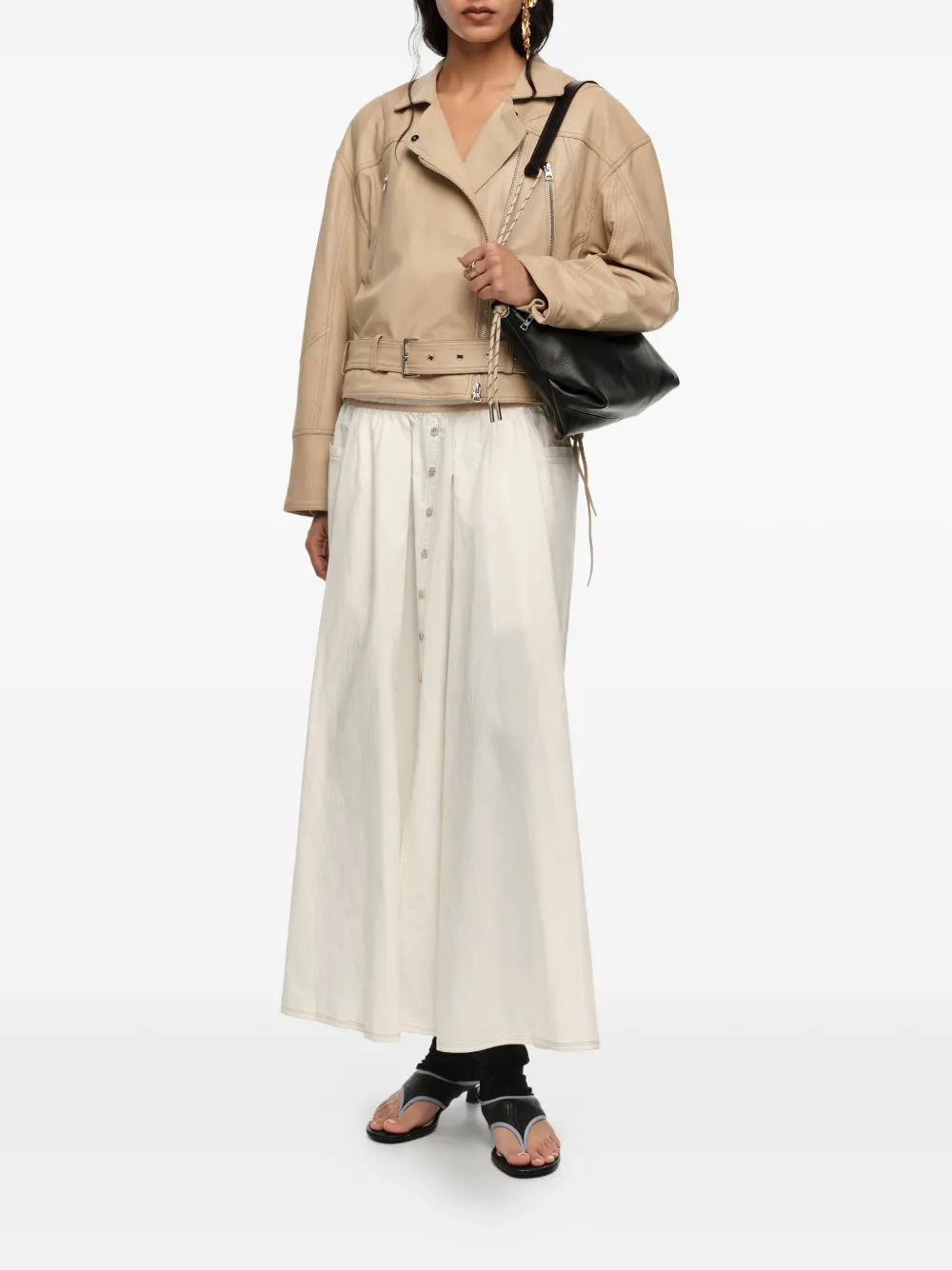  Bimba Y Lola Buttoned Cotton Midi Skirt - White 