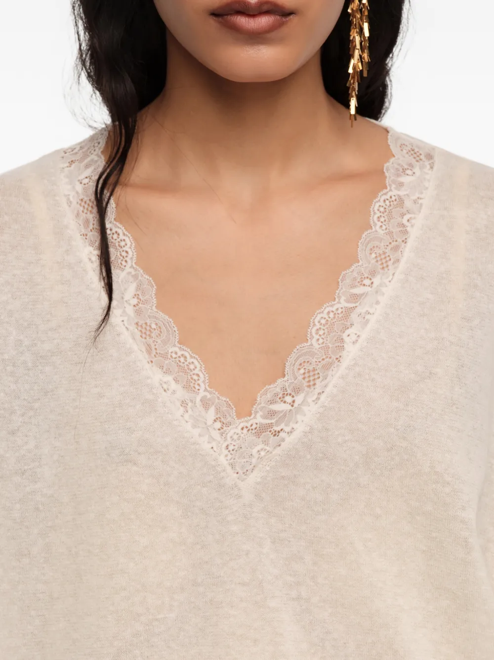 Lace-Trim V-Neck Top