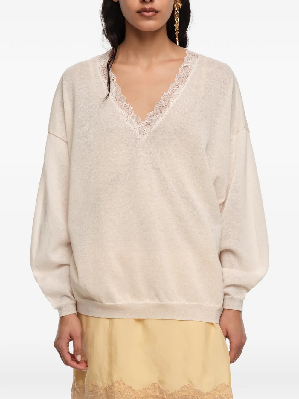 Lace-Trim V-Neck Top