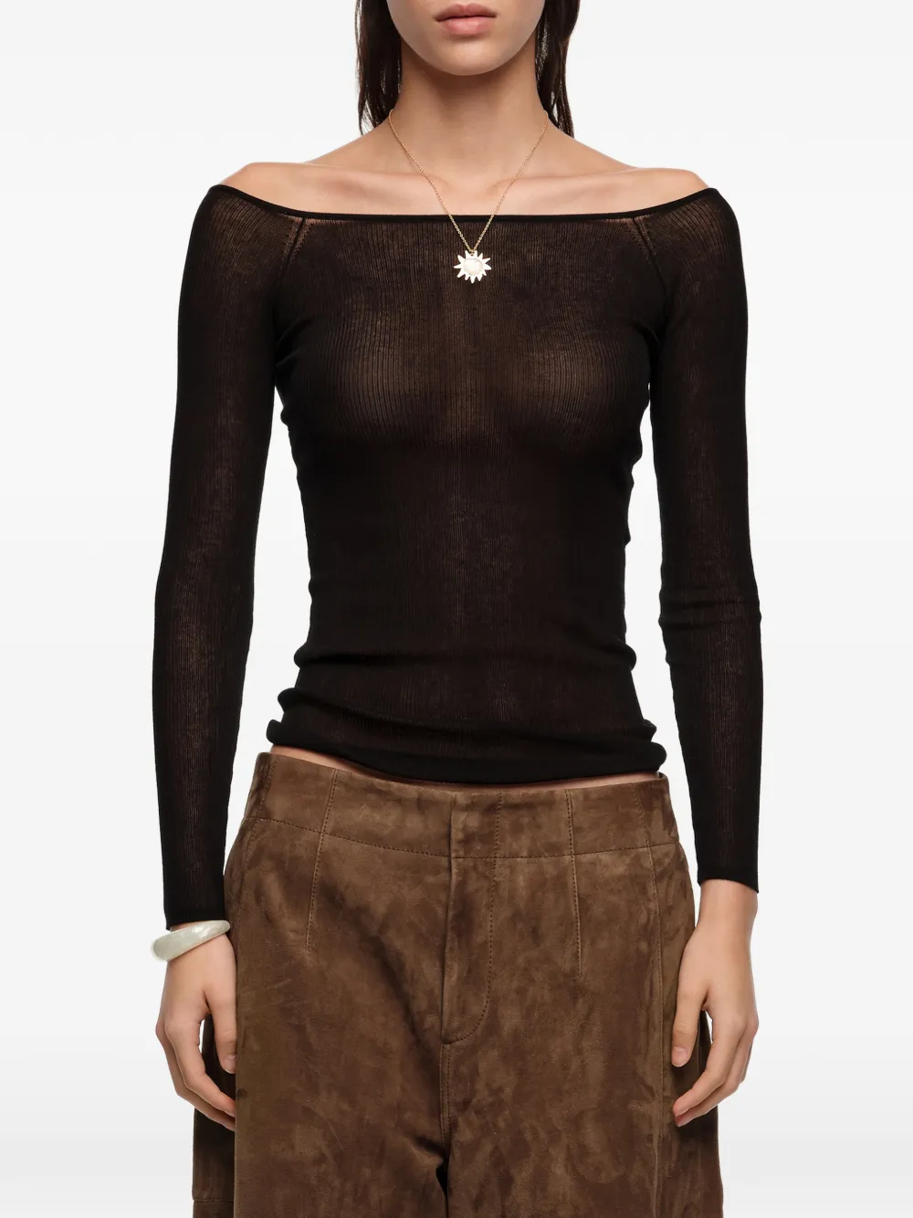  Bimba Y Lola Off-shoulder Ribbed Top - Black 