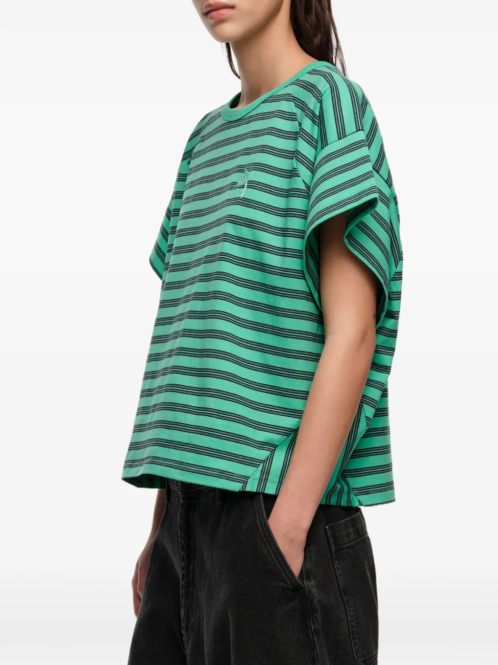Bimba y Lola Gestreept T-shirt met borduurwerk Groen