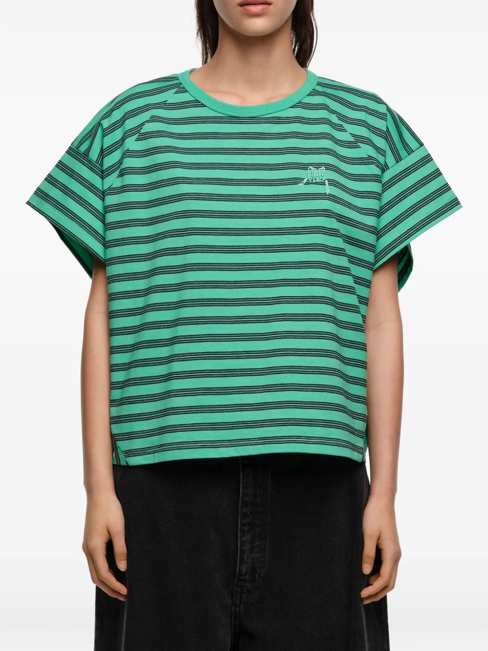 Bimba y Lola Gestreept T-shirt met borduurwerk Groen