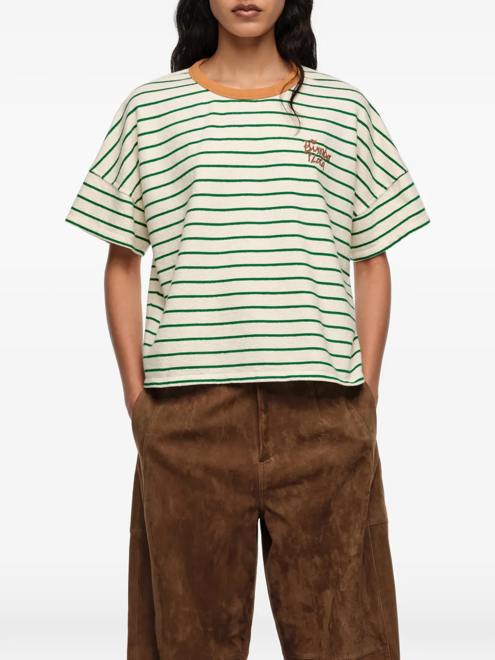 BIMBA Y LOLA Gestreept T-shirt met contrasterende afwerking Groen