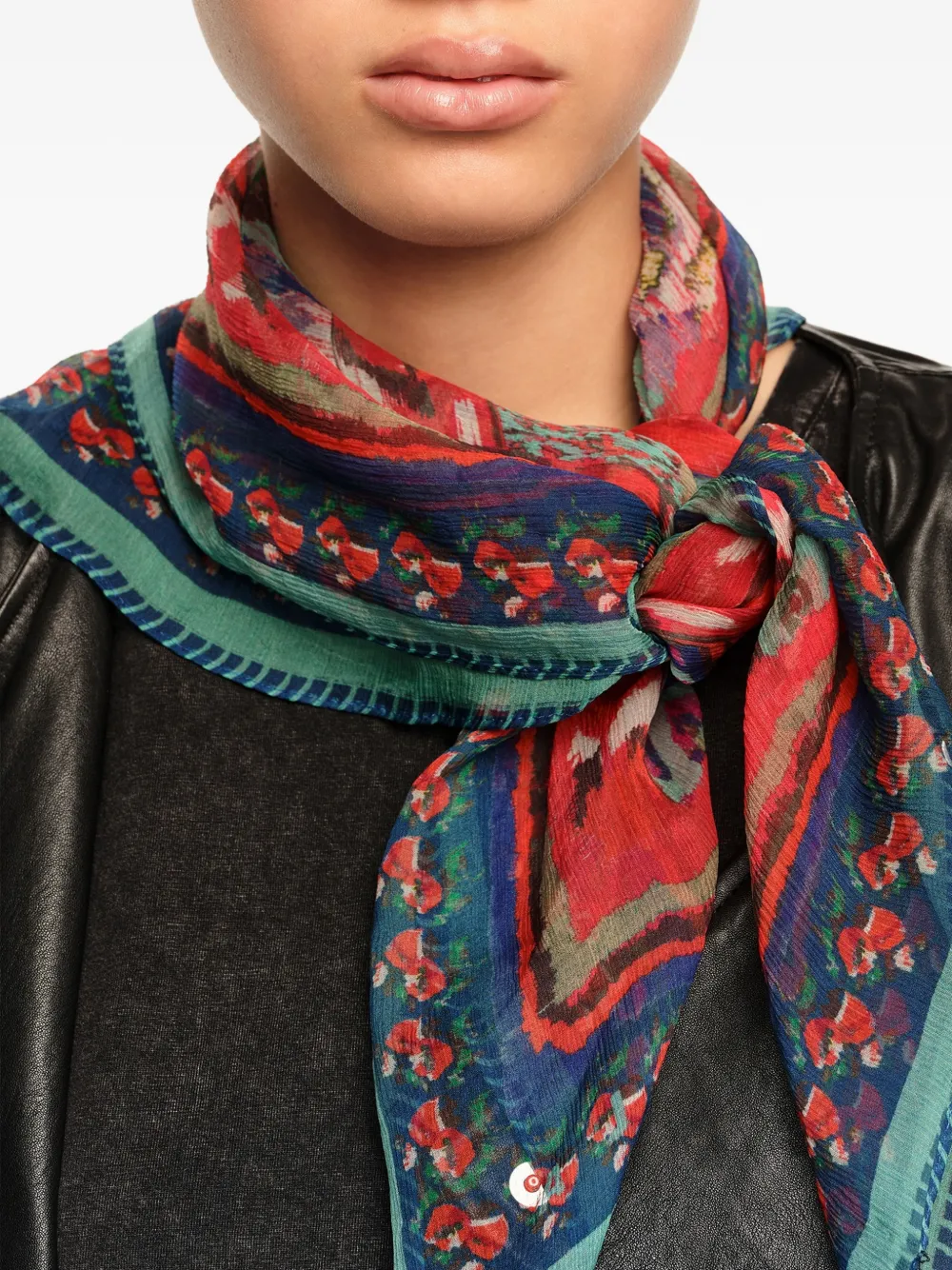 Ikat Floral-Striped Scarf