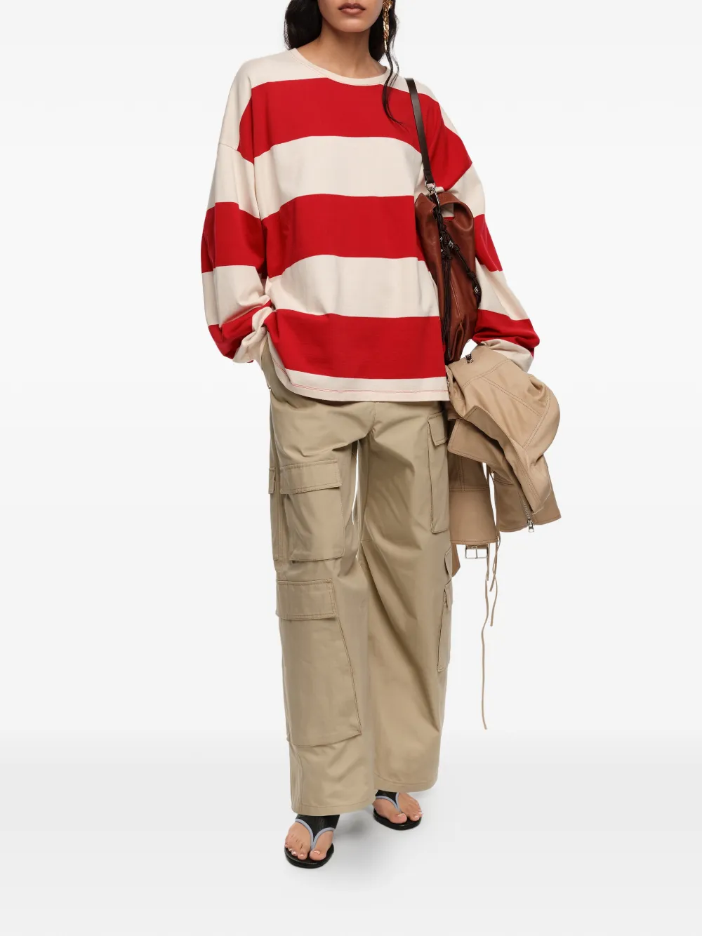 Bimba y Lola Gestreept T-shirt met ballonmouwen Rood