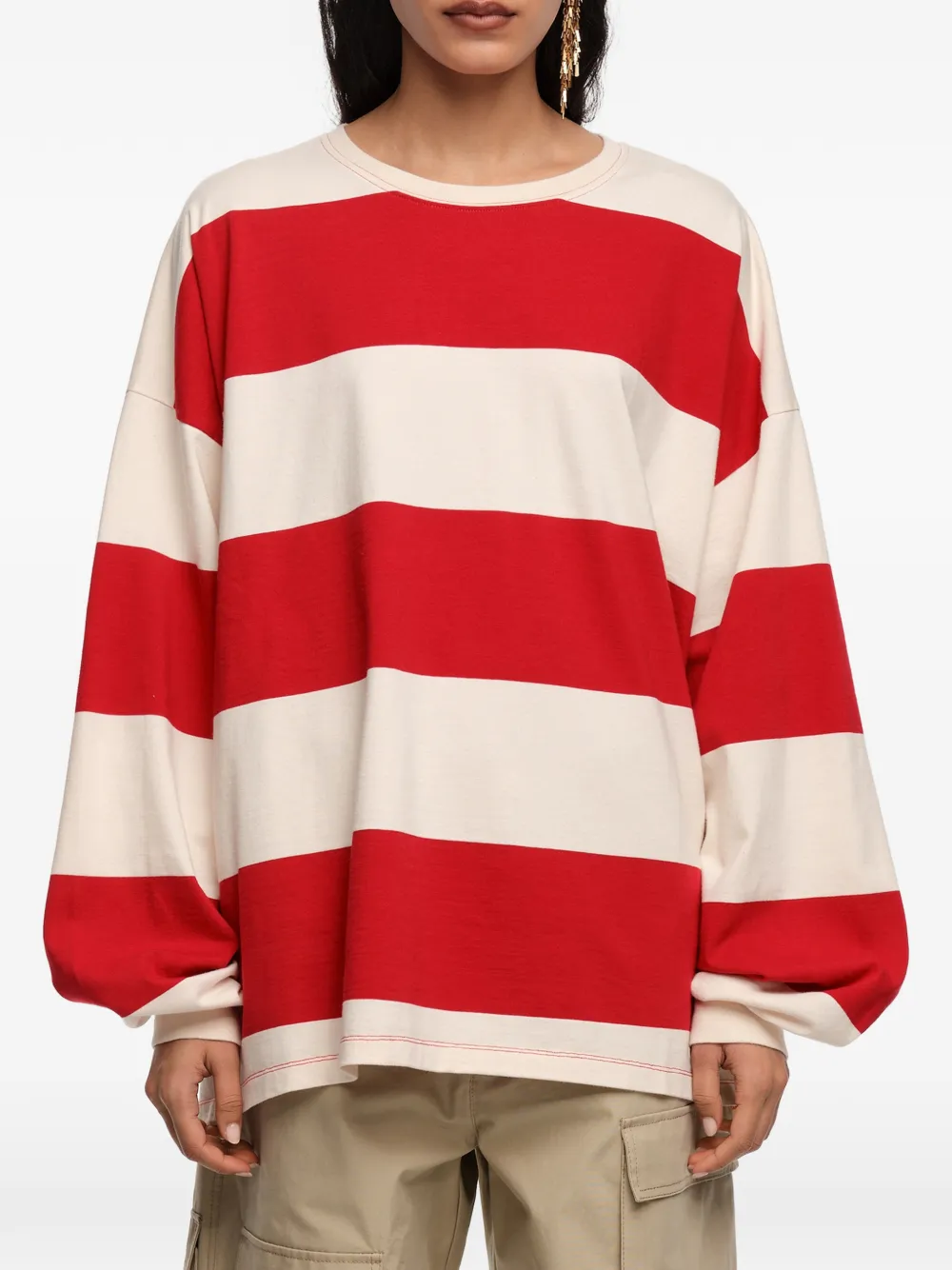 Bimba y Lola Gestreept T-shirt met ballonmouwen Rood