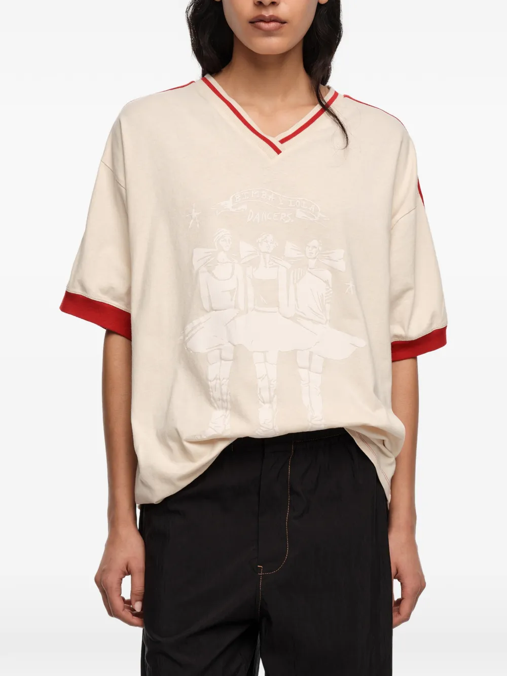  Bimba Y Lola Graphic-print V-neck T-shirt - Neutrals 