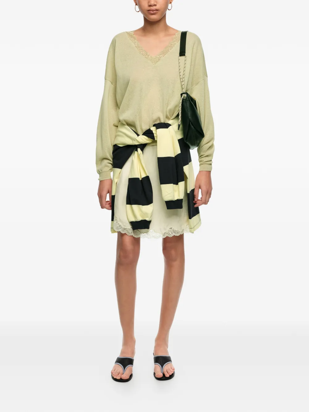  Bimba Y Lola Lace-trim V-neck Top - Green 
