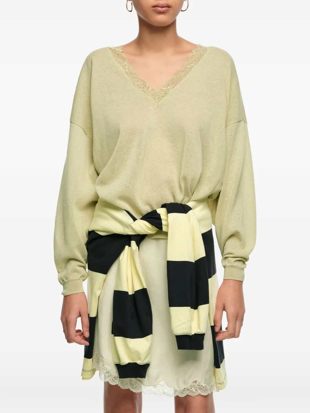  Bimba Y Lola Lace-trim V-neck Top - Green 