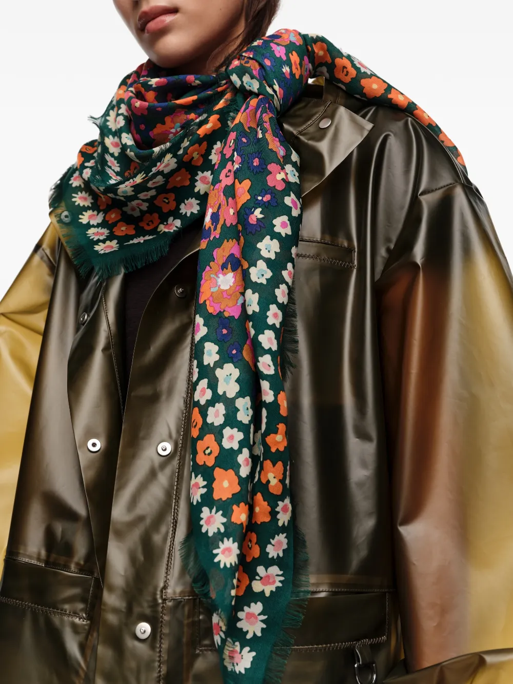 BIMBA Y LOLA Sjaal met franje en bloemenprint Groen